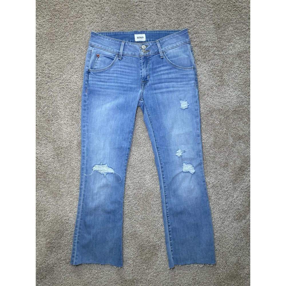 Hudson Women's 27 Collin Bootcut Distressed Flap Pocket Fray Hem Crop Jeans